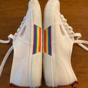Women’s 8.5 (39.5) white Supergas with rainbow additions